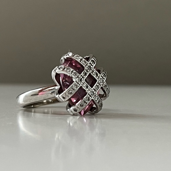 14k white gold pink sapphire and diamond chips ring - Picture 12 of 12